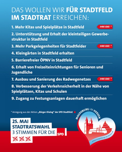 Das wollen wir für Stadtfeld im Stadtrat erreichen